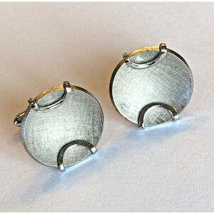Vintage Swank Cufflinks Silvertone Frosted Finish Round Classic Mens Mid Century